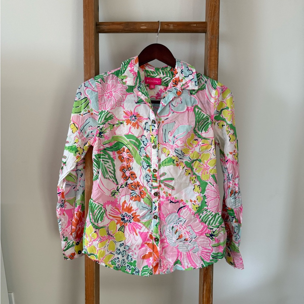 Lilly Pulitzer Long‑Sleeve Printed Top – Size XS